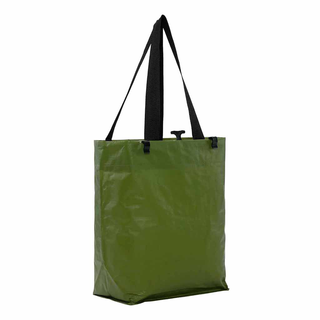 COBAG Bikezac 2.1 Fahrrad-Einkaufstasche in Grün aus recyceltem Material.