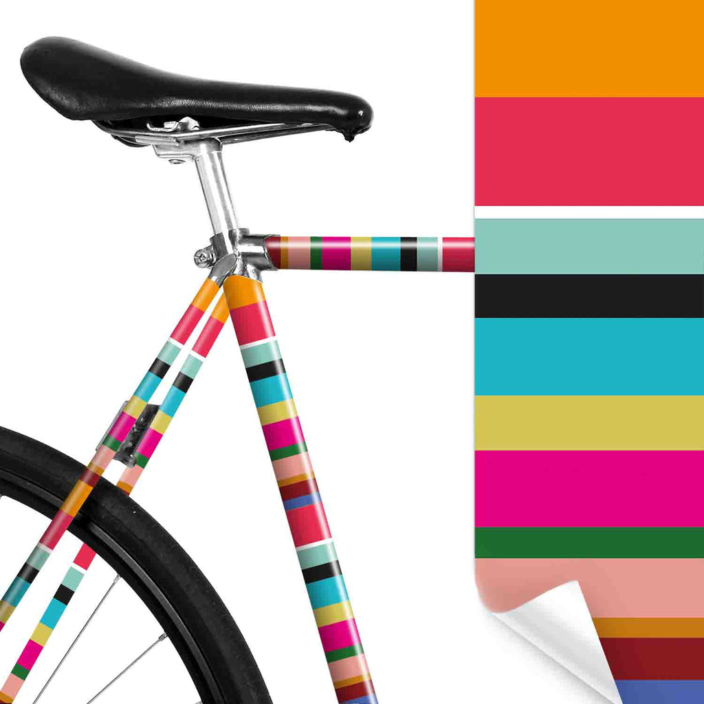  Analyzing image    mooxibike-fahrradfolie-streifen-rot-orange-tuerkis-stripes-smith-muster-fahrrad