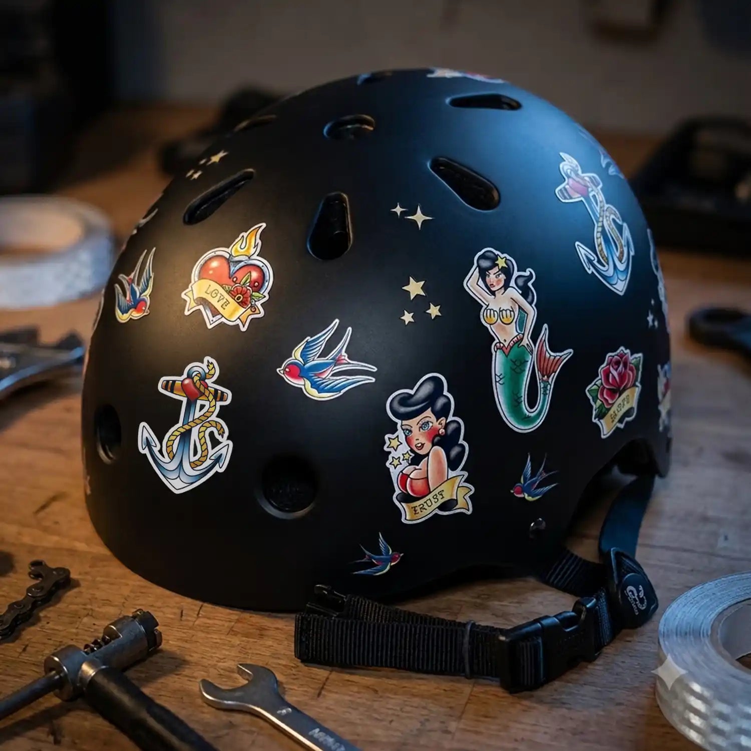 Fahrrad Aufkleber Maritim Old School Tattoos reflektierend